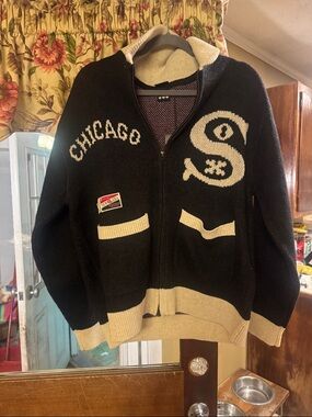 New Era Chicago Black and Cream Zip-Up Sweater